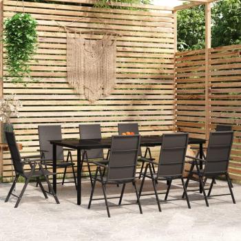 9-Piece Black Garden Dining Set with Cushions