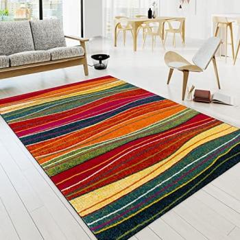Alfombra Moderna Splash Diseño a Rayas De Colores 120x170 cm - Paco Home, Pelo Corto, Vintage, Motivo Abstract Colorido, Multicolor