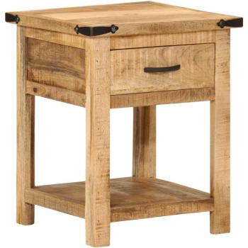 Mesita de noche de madera maciza de mango 40x40x50 cm, marrón, para habitación, dormitorio o salón, mesa auxiliar