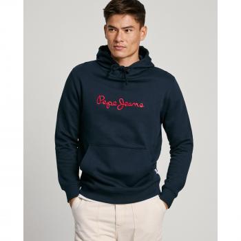 Pepe Jeans Men's Adjustable Hooded Sweatshirt with Embroidered Logo - New Joe, Navy Blue, Size M