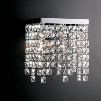Aplique Clásico de Latón y Hierro Cromado con 2 Luces y Pedrería Cuadrada 25x12xh25 cm