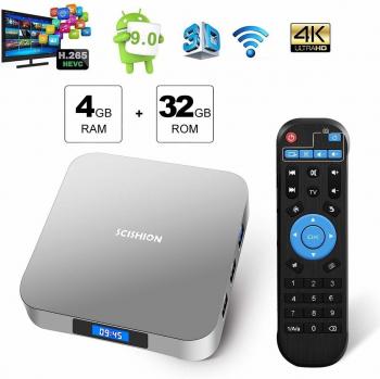 Sidiwen Android 9.0 TV Box AI Two 4GB DDR3 32GB eMMC RK3328 Quad Core Smart Media Player Bluetooth 4.0 WiFi Ethernet USB 3.0 Soporte 3D 4K H.265 Set Top Box