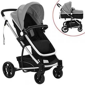 vidaXL Cochecito de Bebé Aluminio Tela Oxford Gris Negro Carrito Sillita Niños