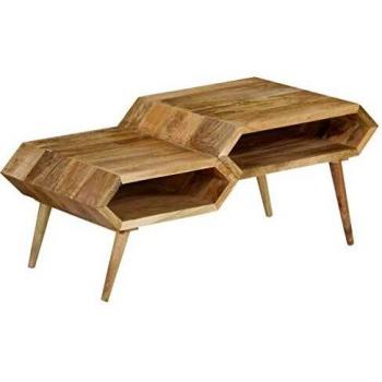 vidaXL Mango Mesa Centro Madera Estantes Marrón Mesita Auxiliar Salón Comedor
