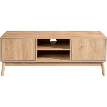 Mueble TV Aparador Bajo de Bambú y MDF con 2 Puertas y Estantes para Sala de Estar