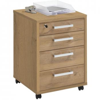 Cajonera con ruedas color roble 48x49,5x65,5 cm FMD - Marrón