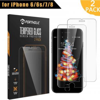 iPhone 6 6s 7 8 Protector de Pantalla, Cristal Vidrio Templado Premium 4.7'' PORTHOLIC [2-Unidades][9H Dureza][3D Touch][Alta Definicion] Anti-Explosion/HD-display/Anti-water,oil,fingerprints/0.33mm