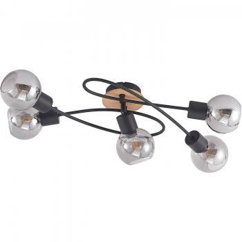 Plafón de techo moderno Lindby Eridia, madera, 5 luces E14, alargado, color marrón