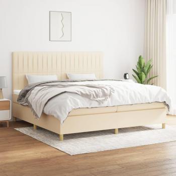 Cama box spring suave con colchón en tela color crema 200x200 cm