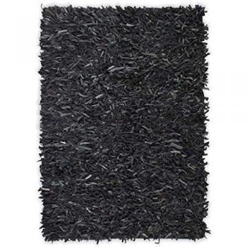 vidaXL Alfombra Shaggy Peluda Cuero Auténtico 160x230cm Gris Decoración Casa
