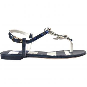 Dolce & Gabbana Blue Striped Studded Flat Sandals - EU37/US6.5, Multicolor female, Size: 4 UK, Size: 7 US