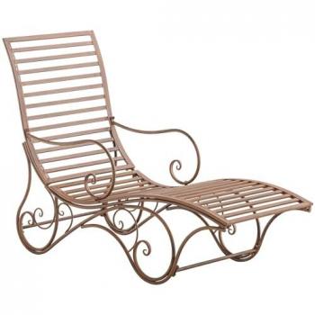 Tumbona de jardín Amiens en Metal Marrón antiguo con reposabrazos, silla decorativa rústica para exterior o interior