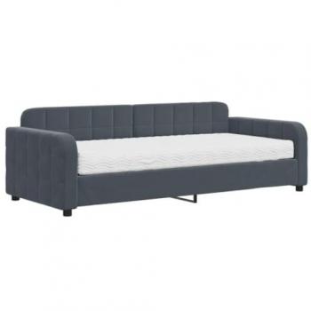 Sofá cama con colchón terciopelo gris oscuro 90x200 cm