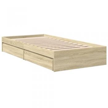 Cama Individual con Cajones de Madera Ingeniería Roble Sonoma 90x190 cm Marrón