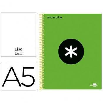 Cuaderno espiral liderpapel A5 micro antartik tapa forrada 120h 100gr liso con bandas 6 taladros color verde.