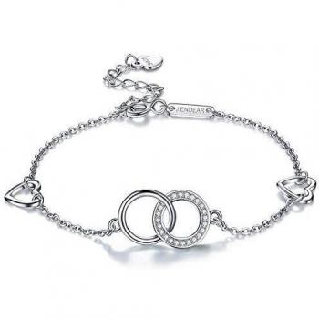 J.Endéar Tobillera de Plata de Ley 925 con Símbolo de Amor para Mujeres Niñas, Cadena Ajustable 22 + 4 cm