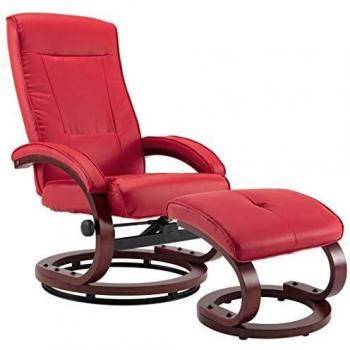 vidaXL Sillón Relax Reclinable Piel Sintética Madera Reposapiés Aparte Butaca Abatible Relajación Confort Reclinación Manual Cuero Artificial Rojo