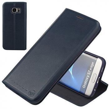 Nouske Samsung Galaxy S7 Edge Funda protectora de tipo Cartera para teléfonos móviles/TPU protección frente a golpes/Estuche para tarjetas de crédito/Soporte/Conciso y Ultra delgado/Hebilla magnética,azul marino.