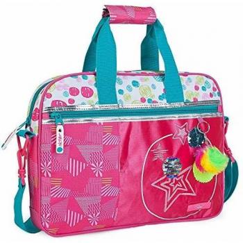 SKPAT - maletín Cartera extraescolar niña. Bandolera y 2 Asas. blocs libretas Libros y portátil. con Lentejuelas y Llavero pompón. tamaño a4. cómodo y 130406, Color Fucsia