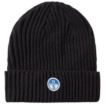 North Sails Black Logo Beanie Hat for Men - One Size, Casual Cotton and Wool Blend