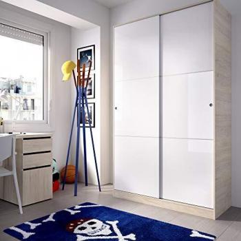 HOMEKIT Armario 2 Puertas correderas, Natural y Blanco Brillo, 120x204x50cm