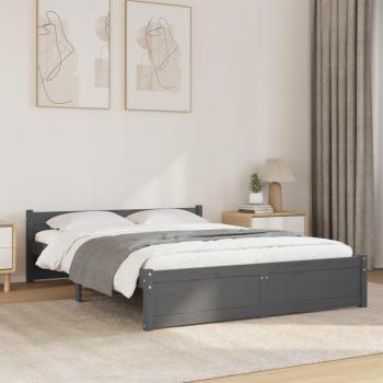 Estructura de cama de matrimonio cuadrada de madera maciza doble gris 135x190 cm