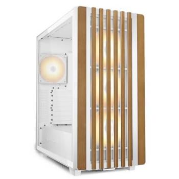 Caja de PC Rebel C70G RGB Torre Media ATX con Panel Frontal de Madera y Lateral de Vidrio Templado Blanco