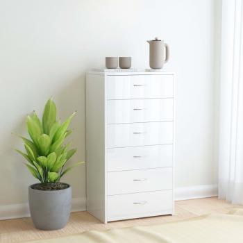 Aparador 6 cajones blanco brillo 50x34x96 cm madera multicapa