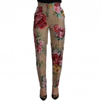 Dolce & Gabbana Floral High-Waist Dress Pants - IT38|XS, Slim-fit Trousers, female, Beige, Size: 2XS