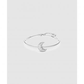 Swarovski Luna Crystal Moon Rhodium Bangle - Women's bangle featuring a crescent moon motif, adorned with white pavé stones, in a rhodium plated setting from the Swarovski Luna Collection