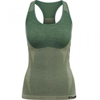 Hummel Cleaa Seamless Sports Top Verde S Mujer, camiseta de tirantes para mujer, diseño seamless, color verde oliva, talla S