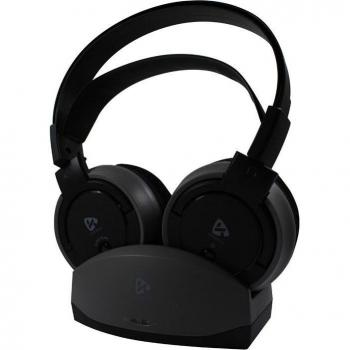 Metronic Kaorka 474079 Auriculares Inalámbricos UHF con Base de Carga, Alcance 70m, para Televisión, Color Negro