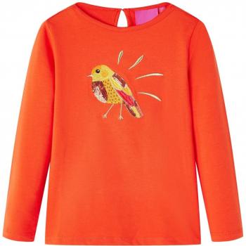 Camiseta de Niño de Manga Larga Diseño de Pájaro Jersey Ropa con Cuello Redondo en Color Naranja Oscuro Talla 104