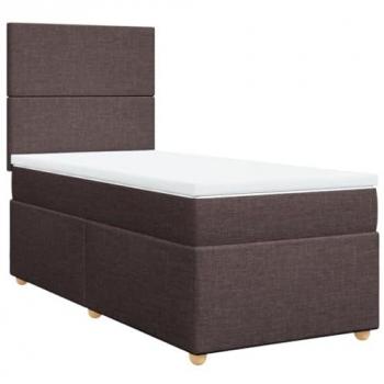 Cama box spring con colchón tela marrón oscuro 90x190 cm