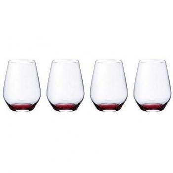 Villeroy & Boch Colourful Life Vaso Deep Red, Set de 4, 420 ml, Vidrio de cristal, Transparente/Rojo