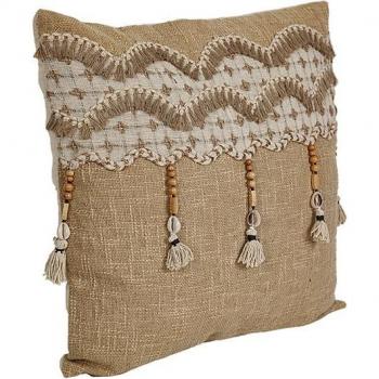 Cojín bordado con borlones Romimex Beige 30 x 8 x 50 cm