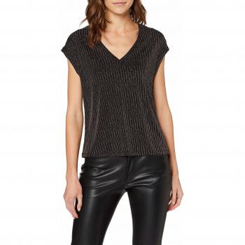 Only Onlcarol S/s Glitter V-Neck Top Jrs Camiseta sin Mangas, Negro