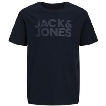 Camiseta básica de niño Jack & Jones con logo JJ, manga corta, color gris y ajuste regular