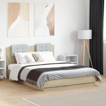 Cama solar con cabecero y luces LED en roble Sonoma 140x190 cm