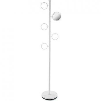 Perchero Minimalista de Metal Blanco con Espejo y 5 Ganchos (30 x 176 x 34 cm)