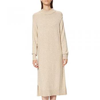 Vestido Vila Viril Crew Neck Beige Midi de Manga Larga para Mujer - Talla S