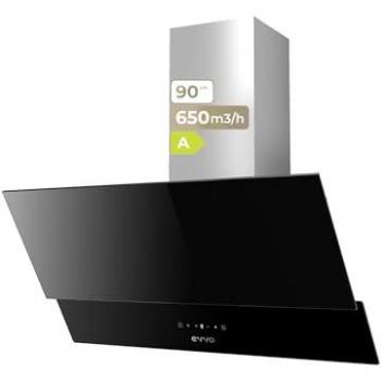 Campana Extractora Decorativa de Cristal EVVO CE47 Black, 90 cm, Potencia 800 m³/h, Control Táctil y Gestual, Filtros de Aluminio y Carbón Activo, Efic