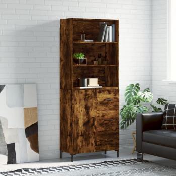Aparador alto de madera contrachapada en color roble ahumado, dimensiones 69,5x34x180 cm, con 1 puerta y 3 cajones, ideal como mueble de almacenaje para salón o arm