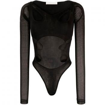 Dion Lee Women's Long-Sleeved Bodysuit With Cut-Outs in Black | Size 8 | A9941S23