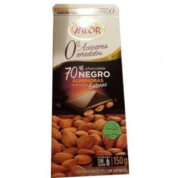 Valor Chocolate Negro 70% con Almendras 0% Azúcares Añadidos, 150g