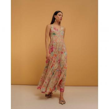 Niza - Vestido largo de manga sisa con volantes
