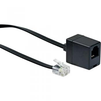 Cable de Teléfono RJ11 10m Negro, Extensión con Conector Macho y Hembra 6P4C