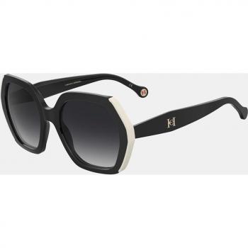 Carolina Herrera Black & White Unisex Sunglasses with Dark Grey Lenses, Size: 55 MM