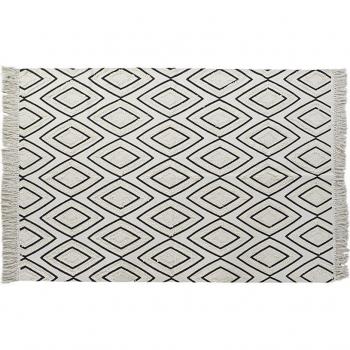 Alfombra de algodón con rombos en negro y blanco de 120x190x0,7 cm