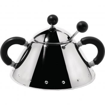 Alessi 9097 B - Azucarero con cuchara de acero inoxidable y asas de color negro